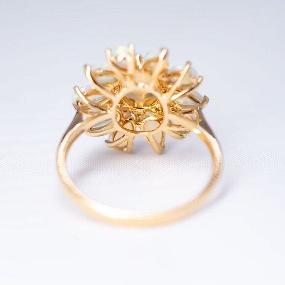 Golden Dahlia – Fire Opal & Australian Opal Floral Diamond Engagement Ring - Picture 6 of 6